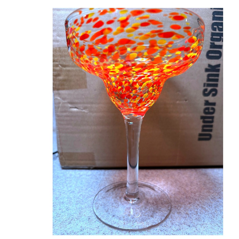 Margarita Glass Orange Good Confetti Splatter Hand Blown Art